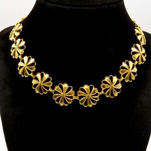 Vintage Brass Floral Links Choker Statement Necklace 14.5”
